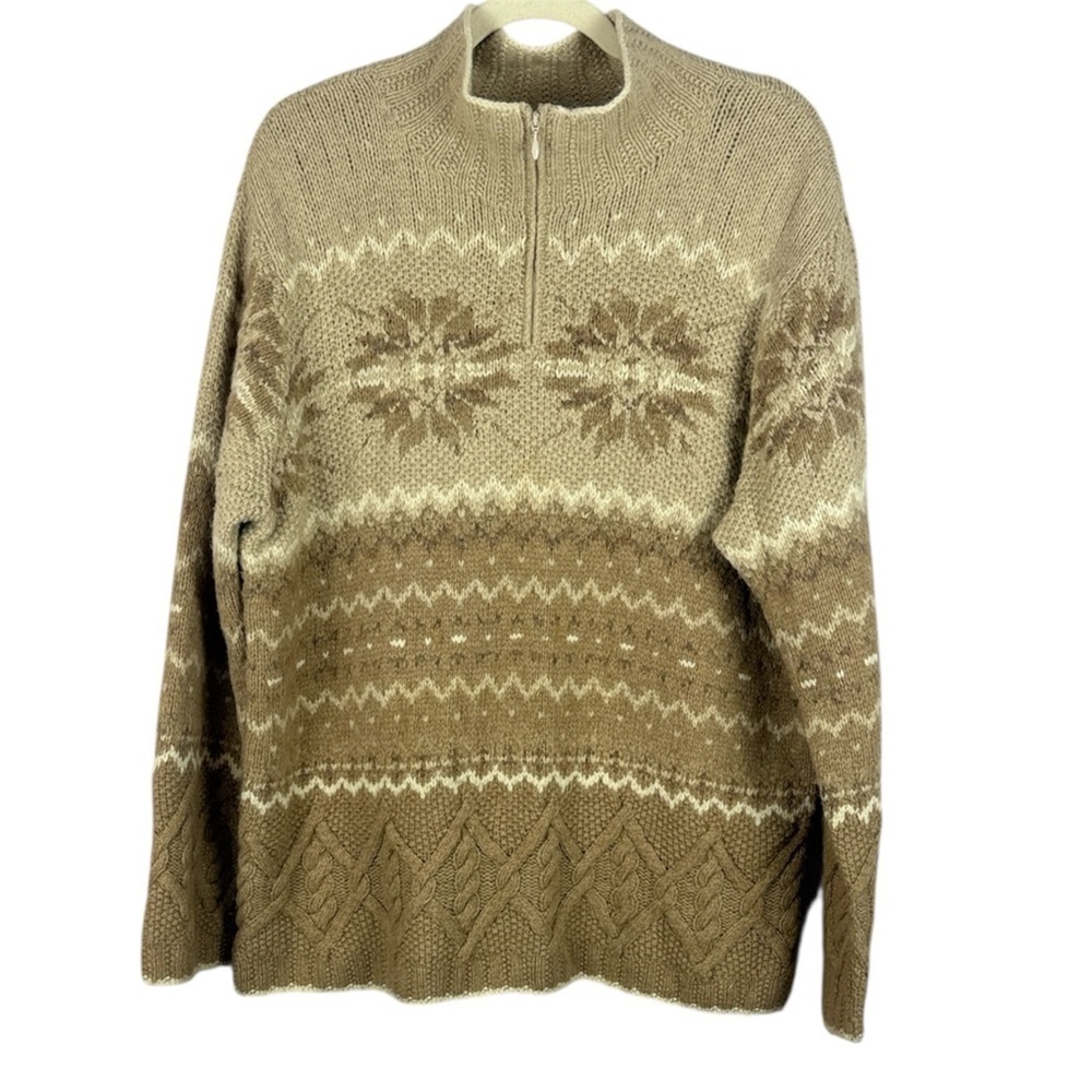 Talbots Lambs Wool Angora Rabbit Hair Cashmere Wool Blend Tan Cream Knit Sweater